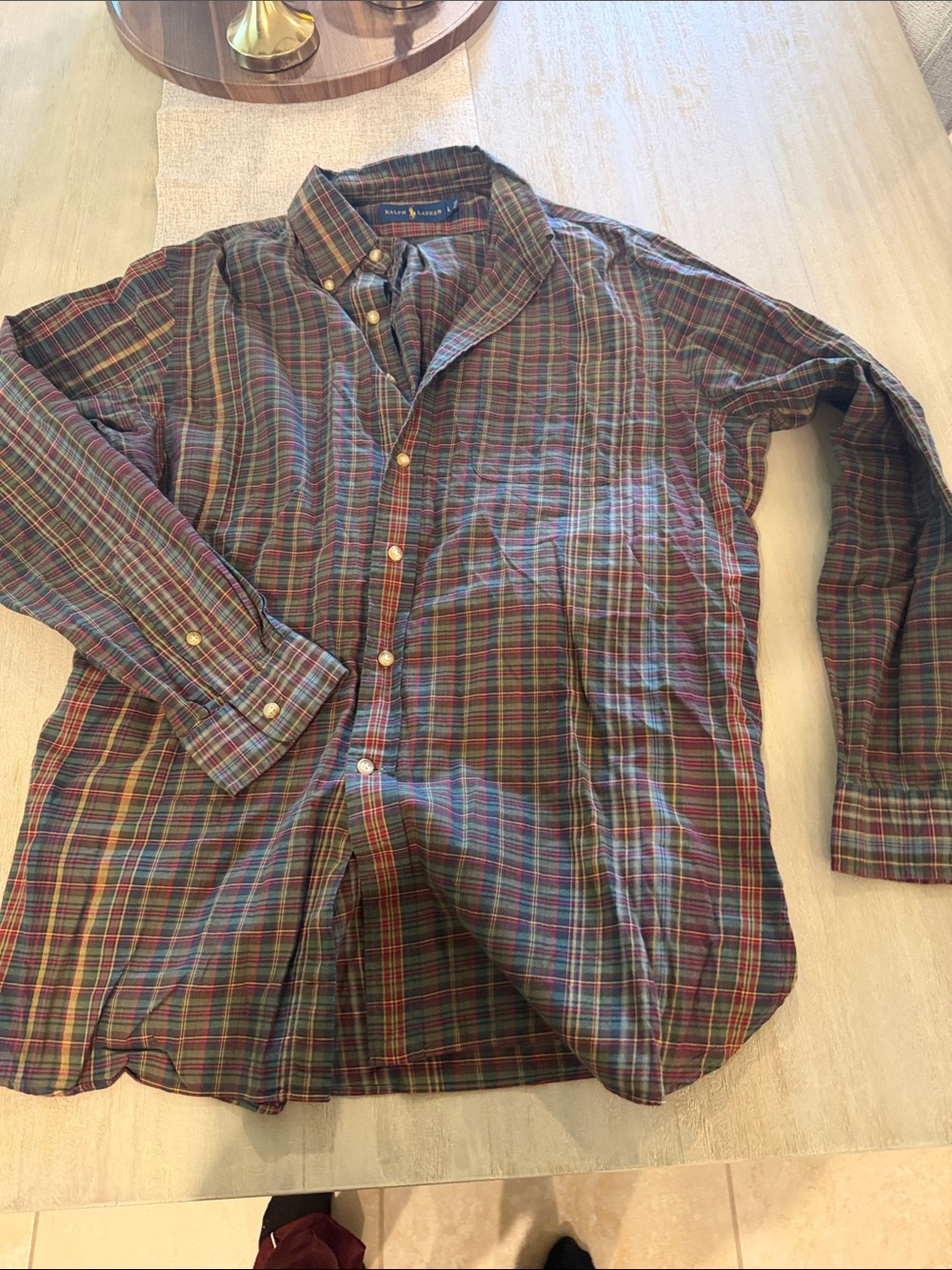 Ralph Lauren Plaid Button Down in Green & Red Size Large Like New